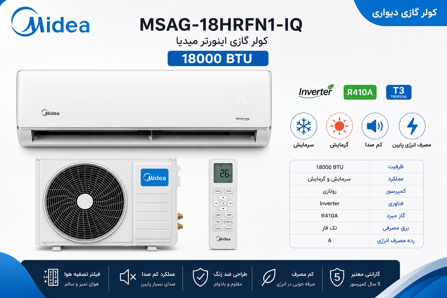 کولر گازی 18000 اینورتر میدیا مدل MSAG-18HRFN1-IQ